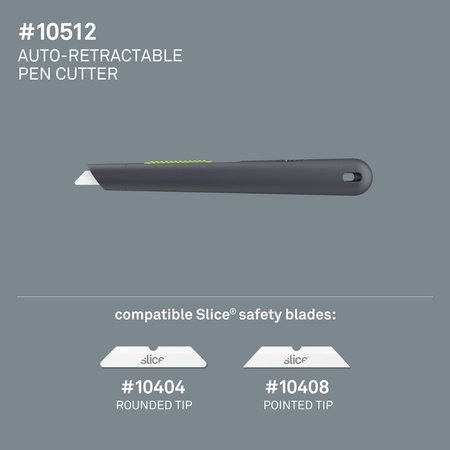 Slice Pen Cutter w/Retract Blade, 5/8"x5/8"x5-1/8", Gray SLI10512